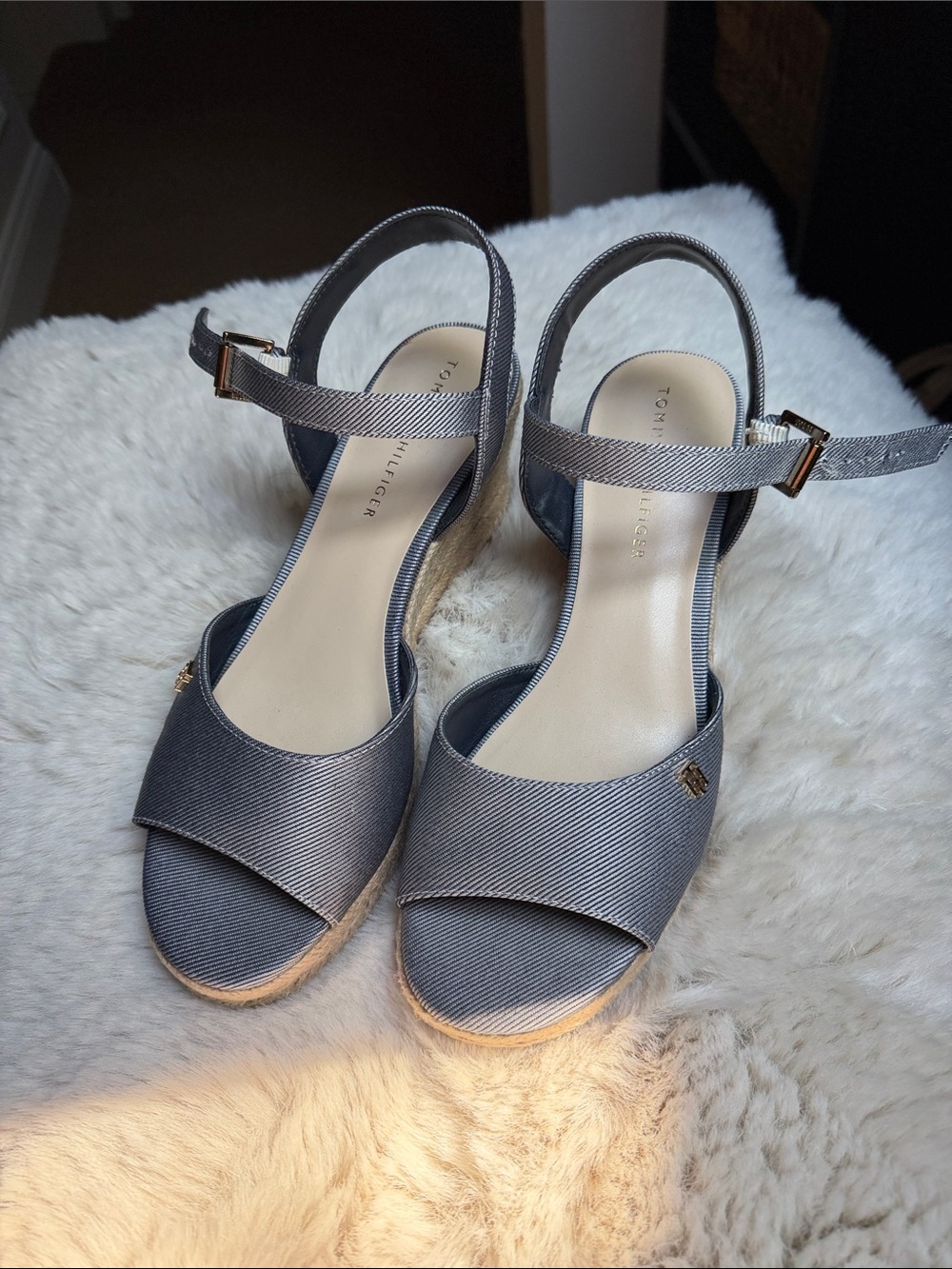 Tommy Hilfiger Silver-Gray Espadrille Wedge Sandals